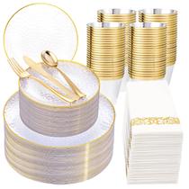 Conjunto de pratos de plástico Rubtlamp Clear-Gold 350 unidades para festa