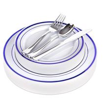 Conjunto de pratos de plástico Stock Your Home 125 peças branco/azul Conjunto de pratos de plástico Stock Your Home 125 peças branco/azul