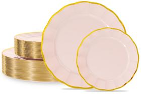 Conjunto de pratos de plástico Supernal, 60 unidades de ouro rosa 26/19 cm