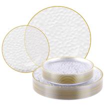 Conjunto de pratos de plástico transparente FOCUSLINE, 60 peças, 18 cm e 25 cm, borda dourada