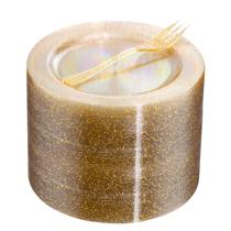 Conjunto de pratos de sobremesa WELLIFE Gold Glitter para 60 convidados com garfos Conjunto de pratos de sobremesa WELLIFE Gold Glitter para 60 convidados com garfos