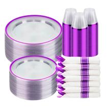 Conjunto de pratos descartáveis BESTSTAR Clear/Purple 350 unidades para 50