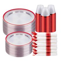 Conjunto de pratos descartáveis BESTSTAR para 50 convidados com copos e talheres