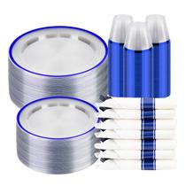 Conjunto de pratos descartáveis BESTSTAR para 50 convidados com copos e talheres