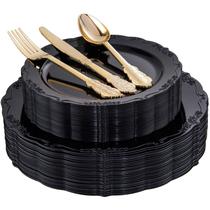 Conjunto de pratos descartáveis Dayammi Black Plastic 150 unidades
