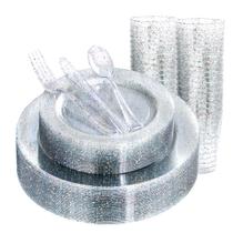 Conjunto de pratos descartáveis de plástico com glitter para 30 convidados