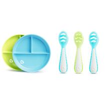 Conjunto de pratos e colheres para crianças Munchkin Stay Put, pacote com 3 Conjunto de pratos e colheres para crianças Munchkin Stay Put, pacote com 3