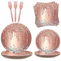 Conjunto de pratos e guardanapos de festa, ouro rosa, rosa, aniversário x24 Conjunto de pratos e guardanapos de festa, ouro rosa, rosa, aniversário x24