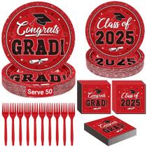 Conjunto de pratos e guardanapos de formatura, 50 unidades, classe de 2025 Conjunto de pratos e guardanapos de formatura, 50 unidades, classe de 2025