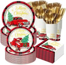 Conjunto de pratos e guardanapos de papel de Natal Oigco Christmas Truck