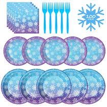 Conjunto de pratos e guardanapos para festa de aniversário Frozen Snowflake, 100 unidades
