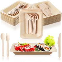 Conjunto de pratos e talheres descartáveis de bambu Hoolerry x50