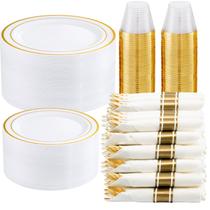 Conjunto de pratos e talheres descartáveis WELLIFE 350 peças douradas