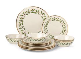 Conjunto de pratos e tigelas de porcelana Lenox Holiday de 12 peças Conjunto de pratos e tigelas de porcelana Lenox Holiday de 12 peças