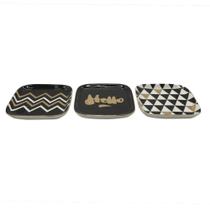Conjunto de pratos em ceramica preto, branco e dourado 3 pcs 1 Conjunto de pratos em ceramica preto, branco e dourado 3 pcs 1