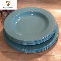 Conjunto de pratos em melamina raso e fundo color (12 peças)