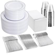 Conjunto de pratos GATHER Silver Plastic 700 unidades para 100 convidados com guardanapos
