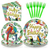 Conjunto de Pratos para Festa Greencian 96 Peças Tema Tropical com Papagaios Conjunto de Pratos para Festa Greencian 96 Peças Tema Tropical com Papagaios