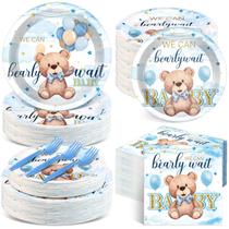Conjunto de Pratos para Festa Ursinho Azul Havawish para Chá de Bebê 250pcs Conjunto de Pratos para Festa Ursinho Azul Havawish para Chá de Bebê 250pcs