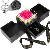Conjunto de presente BNWXOY Preserved Dark Pink Real Roses com colar Conjunto de presente BNWXOY Preserved Dark Pink Real Roses com colar