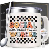 Conjunto de presente, caneca de café Lifecapido Social Worker, 400 ml com bobina de crachá