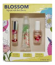 Conjunto de presente de brilho labial Blossom Roll on com flores reais, 19,4 ml, pacote com 3