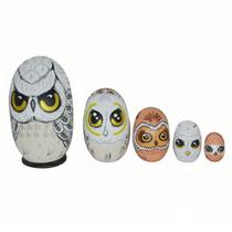 Conjunto de presente de brinquedo de madeira com 5 camadas de coruja Nesting Dolls Conjunto de presente de brinquedo de madeira com 5 camadas de coruja Nesting Dolls