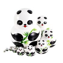 Conjunto de presente de brinquedo de madeira Panda Russian Nesting Dolls de 10 camadas Conjunto de presente de brinquedo de madeira Panda Russian Nesting Dolls de 10 camadas
