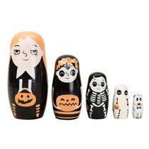 Conjunto de presente de brinquedo de madeira para bonecas russas de Halloween com 5 camadas Conjunto de presente de brinquedo de madeira para bonecas russas de Halloween com 5 camadas