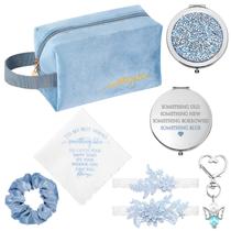 Conjunto de presente de casamento Hanaive Something Blue para noiva com bolsa e muito mais Conjunto de presente de casamento Hanaive Something Blue para noiva com bolsa e muito mais