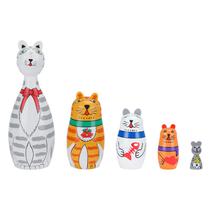 Conjunto de presente Matryoshka de madeira Cat Russian Nesting Dolls de 5 camadas Conjunto de presente Matryoshka de madeira Cat Russian Nesting Dolls de 5 camadas