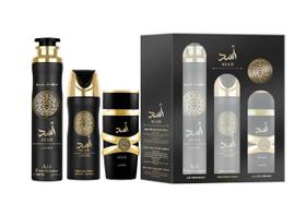 Conjunto de presente Perfume Lattafa Asad para homens 100 ml + Deo 200 ml + purificador de ar 300 ml Conjunto de presente Perfume Lattafa Asad para homens 100 ml + Deo 200 ml + purificador de ar 300 ml