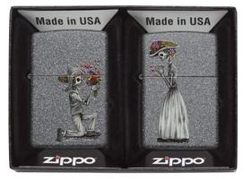 Conjunto de presente Pocket Lighter Zippo Skeleton Flowers Iron Stone