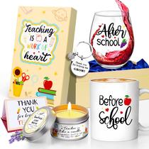 Conjunto de presente Teacher Appreciation, caneca de 325 ml e copo de vinho de 530 ml Conjunto de presente Teacher Appreciation, caneca de 325 ml e copo de vinho de 530 ml