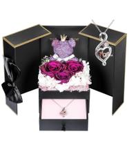 Conjunto de presentes Addwel Preserved Real Roses com colar de prata esterlina Conjunto de presentes Addwel Preserved Real Roses com colar de prata esterlina