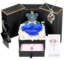 Conjunto de presentes Addwel Preserved Real Roses com colar de prata esterlina