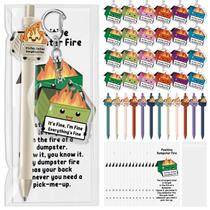 Conjunto de presentes engraçados Dumpster Fire, chaveiros Sayglossy, 24 canetas