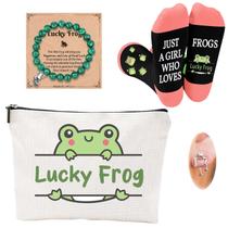Conjunto de presentes FJHAIY Frog Lovers com bolsa de cosméticos, pulseiras e meias