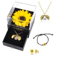 Conjunto de presentes Lently, colar de girassol, pulseira, brincos com flor Conjunto de presentes Lently, colar de girassol, pulseira, brincos com flor