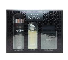 Conjunto de presentes RAVE NOW para homens EDP 100 ml, Hair Mist 50 ml e spray corporal Conjunto de presentes RAVE NOW para homens EDP 100 ml, Hair Mist 50 ml e spray corporal