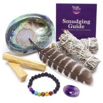 Conjunto de presentes Smudge Purple Canyon Sage com miçangas de ametista e chakra