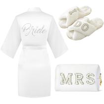 Conjunto de presentes Tkifoda Bride to Be, chinelos, roupão, bolsa de maquiagem, MRS Conjunto de presentes Tkifoda Bride to Be, chinelos, roupão, bolsa de maquiagem, MRS