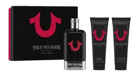 Conjunto de presentes True Religion Men Cologne 100ml EDT + Gel de banho + Loção pós-barba