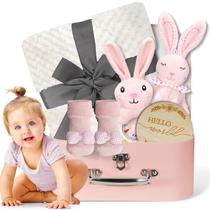 Conjunto de presentes WECOOL Welcome Baby Girl com campainha de coelho e cobertor