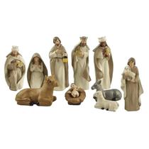 Conjunto De Presépio Com 10 Peças, Estátua Da Sagrada Família, Figura Católica De Natal Jesus Maria