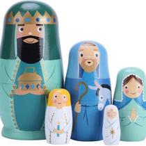Conjunto de presépio de bonecas russas pintadas à mão com 5 peças Conjunto de presépio de bonecas russas pintadas à mão com 5 peças