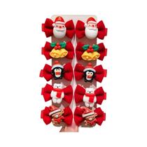 Conjunto De Presilhas De Cabelo Vermelhas Para Meninas, 10 Peças, Design De Natal Com Papai Noel E