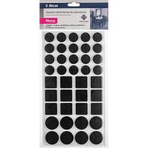 Conjunto de Protetores de Feltro Adesivo, com Fita Dupla Face, 40 Peças Mistas, Cor Preta, Linha Primafer, Atlas.