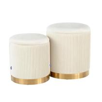 Conjunto de pufe de armazenamento YYW HOME Round White Velvet (pacote com 2)