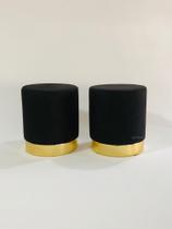 Conjunto de Puff com detalhes dourado no rodapé - Para sala de estar - Preto Suede